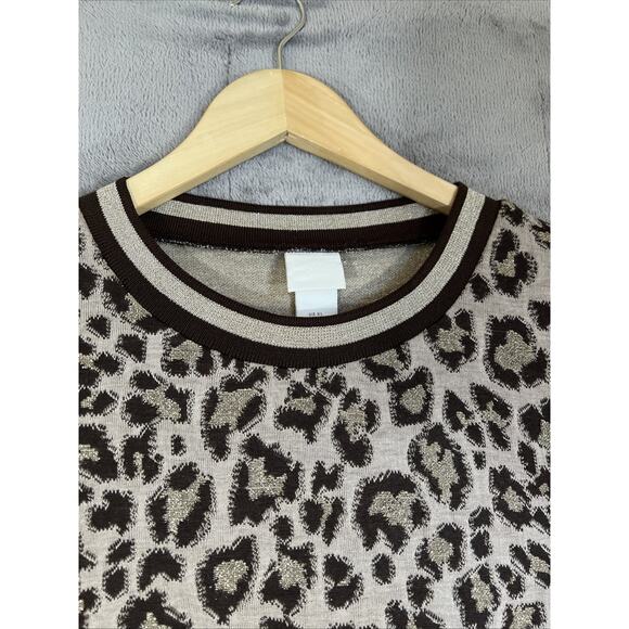 H&M Dress XL Brown Metallic Animal Print Midi Long Sleeve Cozy Knit Cheetah Boho - Picture 3 of 11